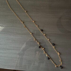 JCrew | Black Pave Crystal Orb Long Gold Chain | 19.5"L
